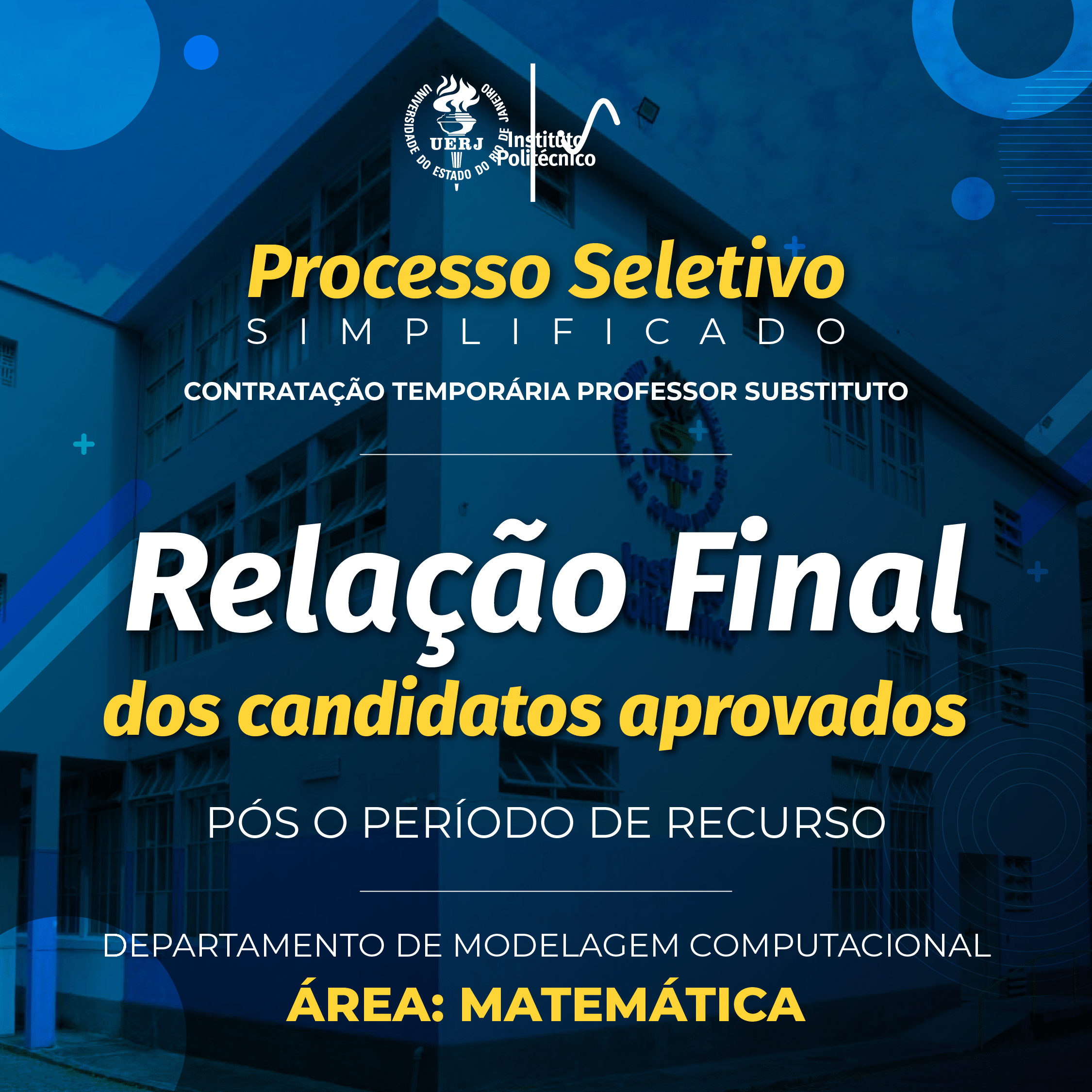 Relação Final de candidatos aprovados – contratação de professor substituto | DMC